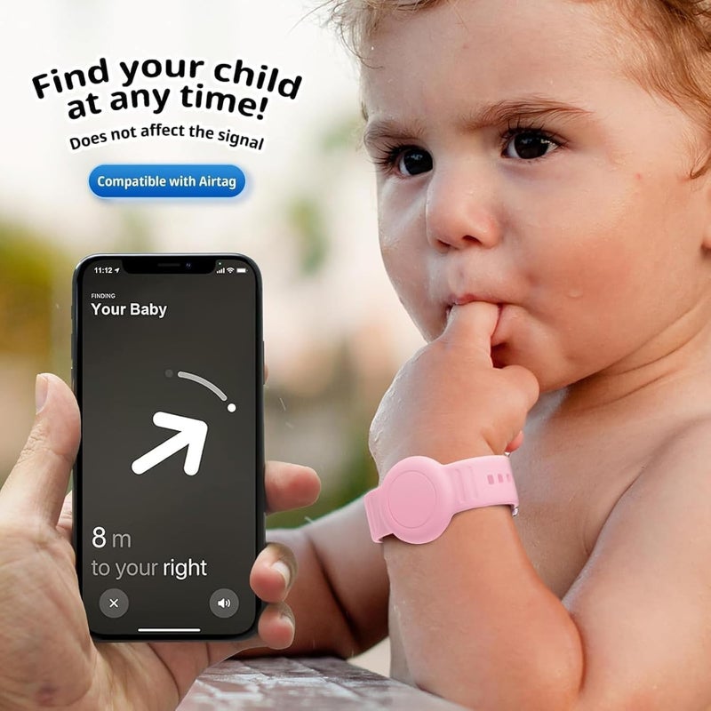 Foweroty for AirTag Bracelet for Kids, Waterproof Cute Print for Air tag Holder for Kids with Soft Silicone Full Coverage Anti-Lost Hidden for Airtag Wristband Accessories for Child, Pink/Black - Image 5